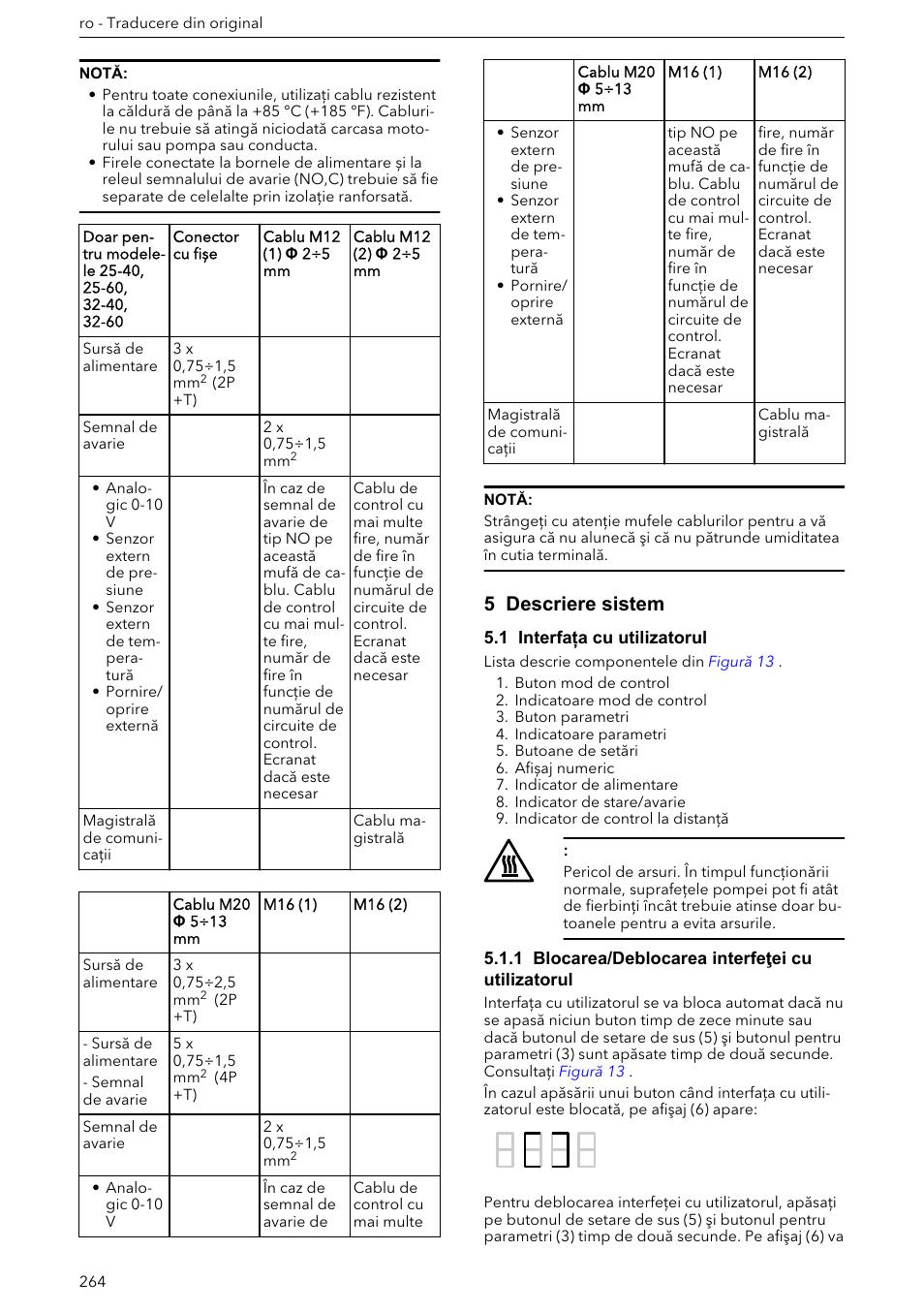 5 descriere sistem, 1 interfața cu utilizatorul, 1 blocarea/deblocarea interfeţei cu utilizatorul | Xylem ECOCIRC XL & XLplus User Manual | Page 264 / 404