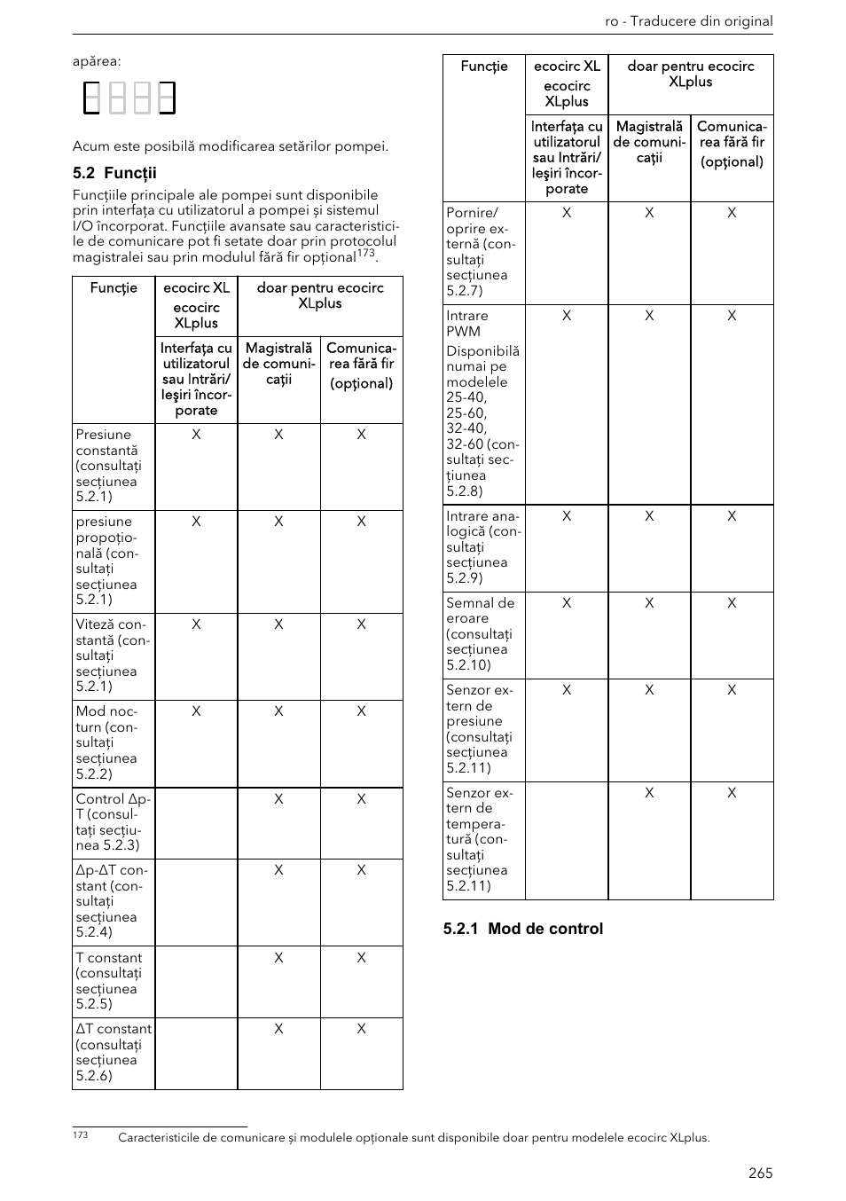 2 funcții, 1 mod de control | Xylem ECOCIRC XL & XLplus User Manual | Page 265 / 404