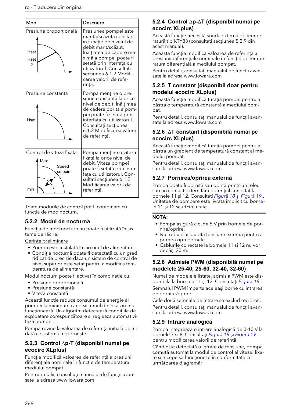 2 modul de nocturnă, 7 pornirea/oprirea externă, 9 intrare analogică | Xylem ECOCIRC XL & XLplus User Manual | Page 266 / 404