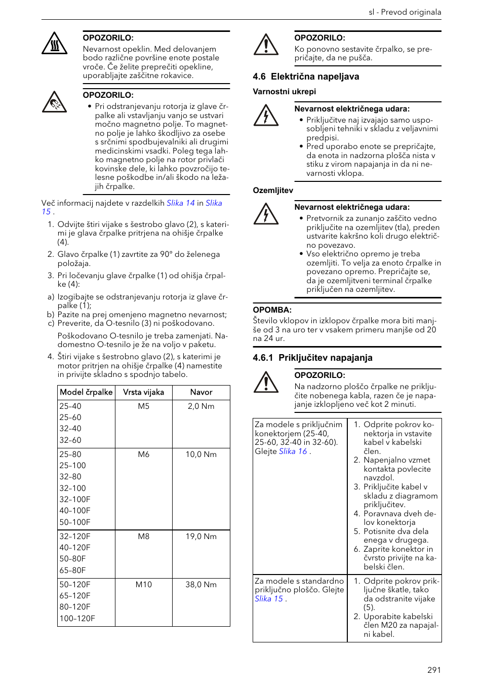6 električna napeljava, 1 priključitev napajanja | Xylem ECOCIRC XL & XLplus User Manual | Page 291 / 404