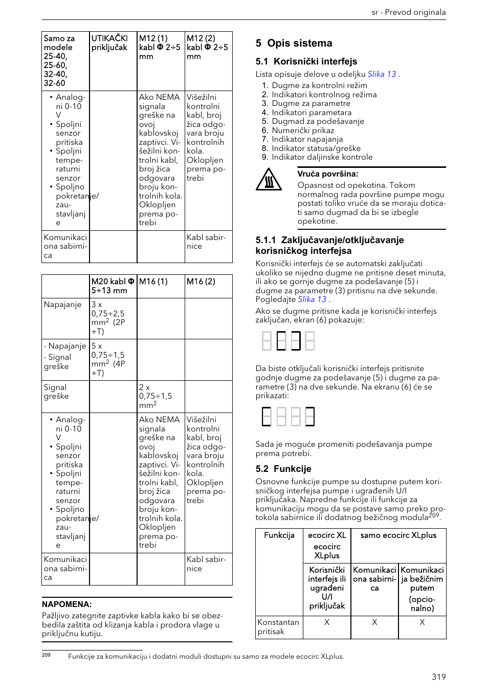 5 opis sistema, 1 korisnički interfejs, 2 funkcije | Xylem ECOCIRC XL & XLplus User Manual | Page 319 / 404