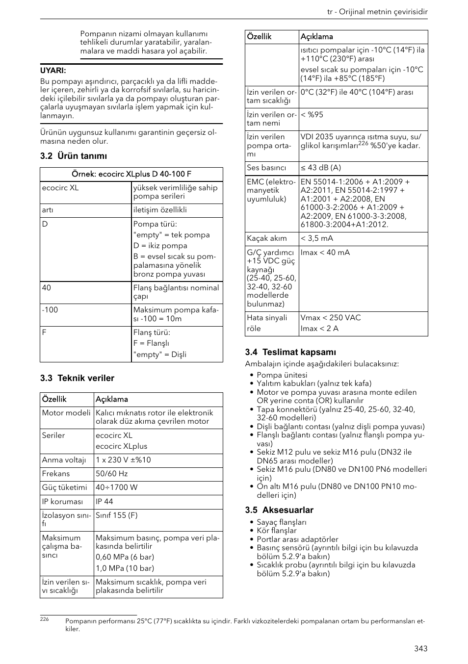 2 ürün tanımı, 3 teknik veriler, 4 teslimat kapsamı | 5 aksesuarlar | Xylem ECOCIRC XL & XLplus User Manual | Page 343 / 404