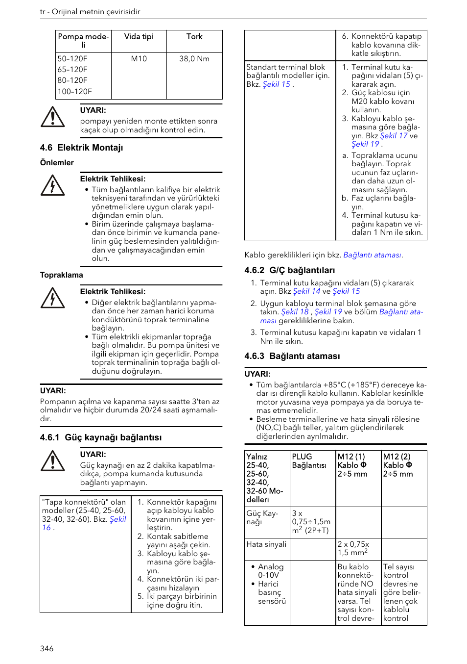 6 elektrik montajı, 1 güç kaynağı bağlantısı, 2 g/ç bağlantıları | 3 bağlantı ataması | Xylem ECOCIRC XL & XLplus User Manual | Page 346 / 404