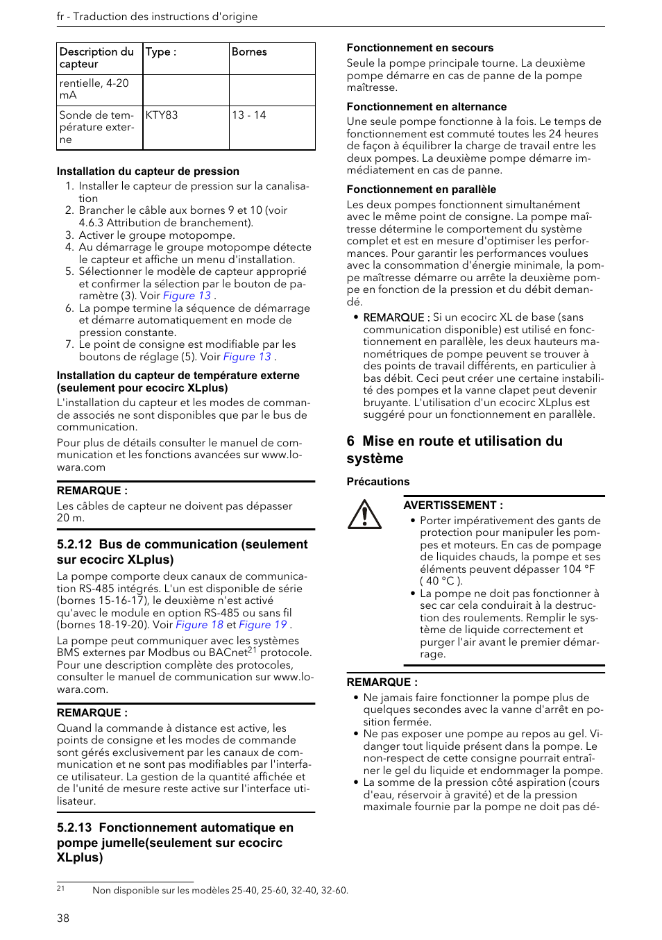 6 mise en route et utilisation du système | Xylem ECOCIRC XL & XLplus User Manual | Page 38 / 404