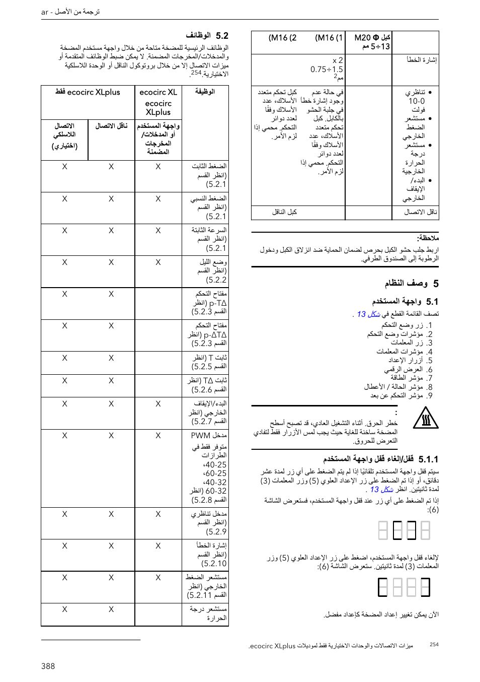 5 وصف النظام, 1 واجهة المستخدم, 1 قفل/إلغاء قفل واجهة المستخدم | 2 الوظائف, 5فصو ماظنلا | Xylem ECOCIRC XL & XLplus User Manual | Page 388 / 404