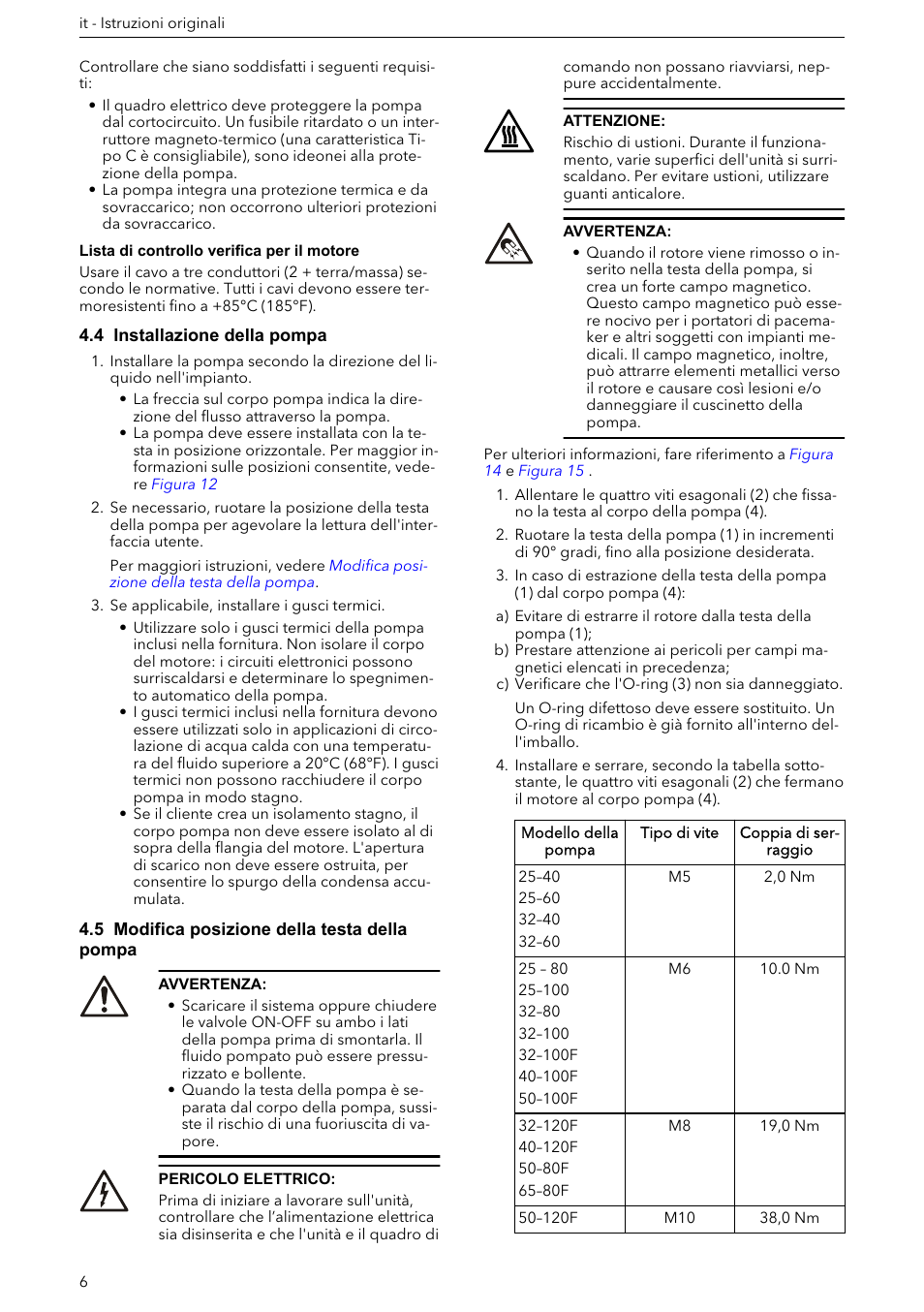 4 installazione della pompa, 5 modifica posizione della testa della pompa | Xylem ECOCIRC XL & XLplus User Manual | Page 6 / 404