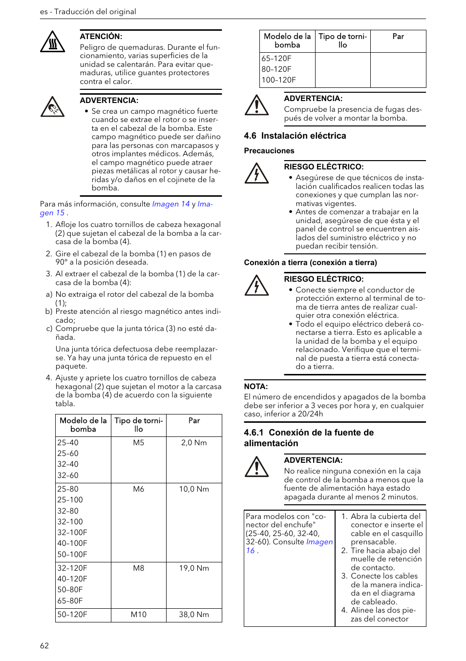 6 instalación eléctrica, 1 conexión de la fuente de alimentación | Xylem ECOCIRC XL & XLplus User Manual | Page 62 / 404