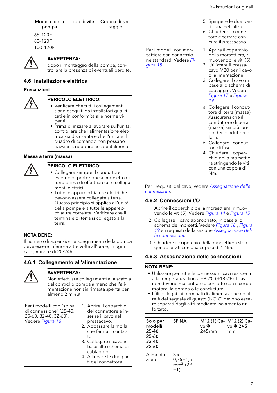 6 installazione elettrica, 1 collegamento all'alimentazione, 2 connessioni i/o | 3 assegnazione delle connessioni | Xylem ECOCIRC XL & XLplus User Manual | Page 7 / 404