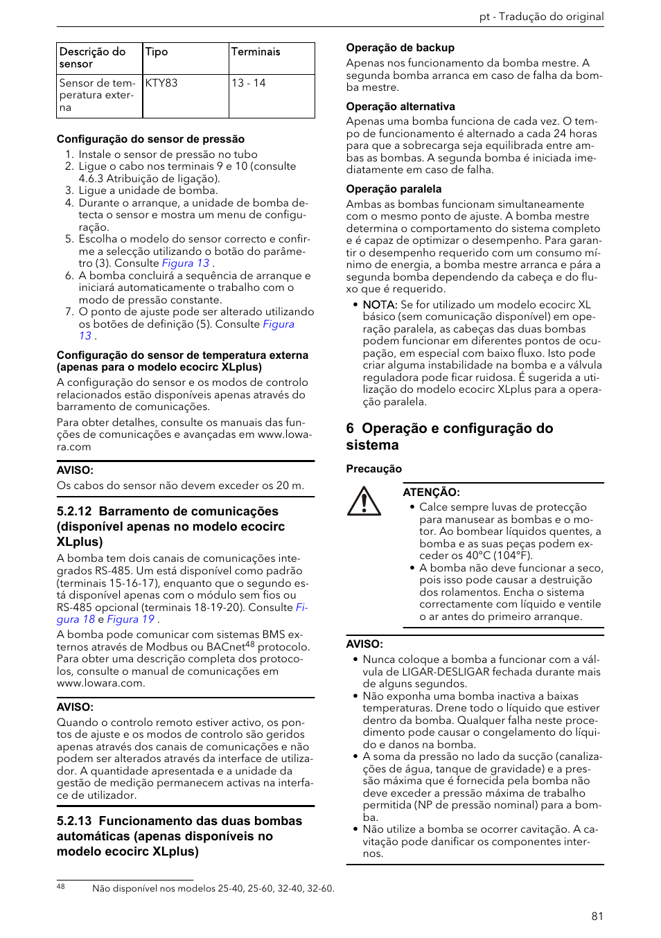 6 operação e configuração do sistema | Xylem ECOCIRC XL & XLplus User Manual | Page 81 / 404