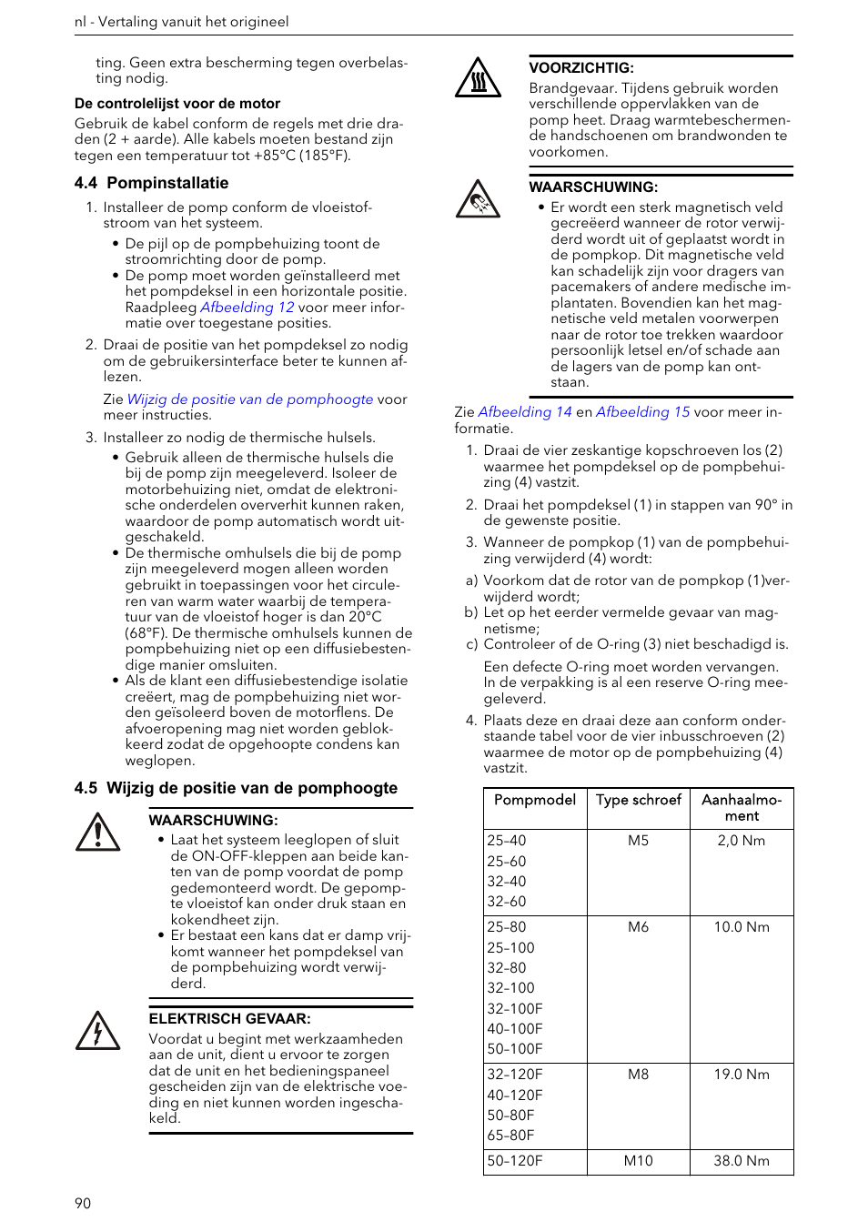 4 pompinstallatie, 5 wijzig de positie van de pomphoogte | Xylem ECOCIRC XL & XLplus User Manual | Page 90 / 404