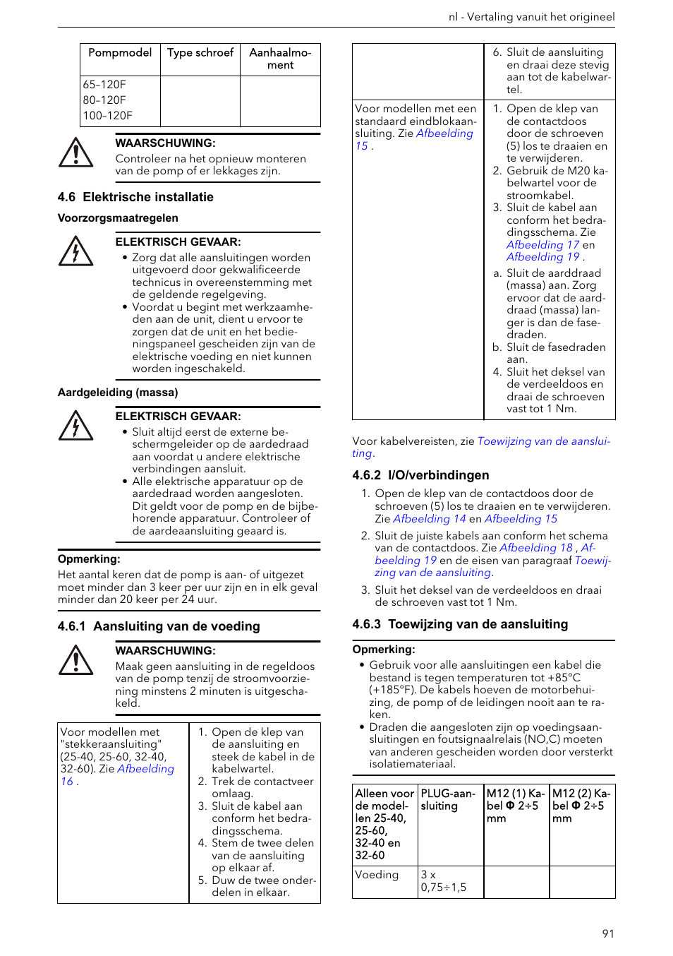 6 elektrische installatie, 1 aansluiting van de voeding, 2 i/o/verbindingen | 3 toewijzing van de aansluiting | Xylem ECOCIRC XL & XLplus User Manual | Page 91 / 404