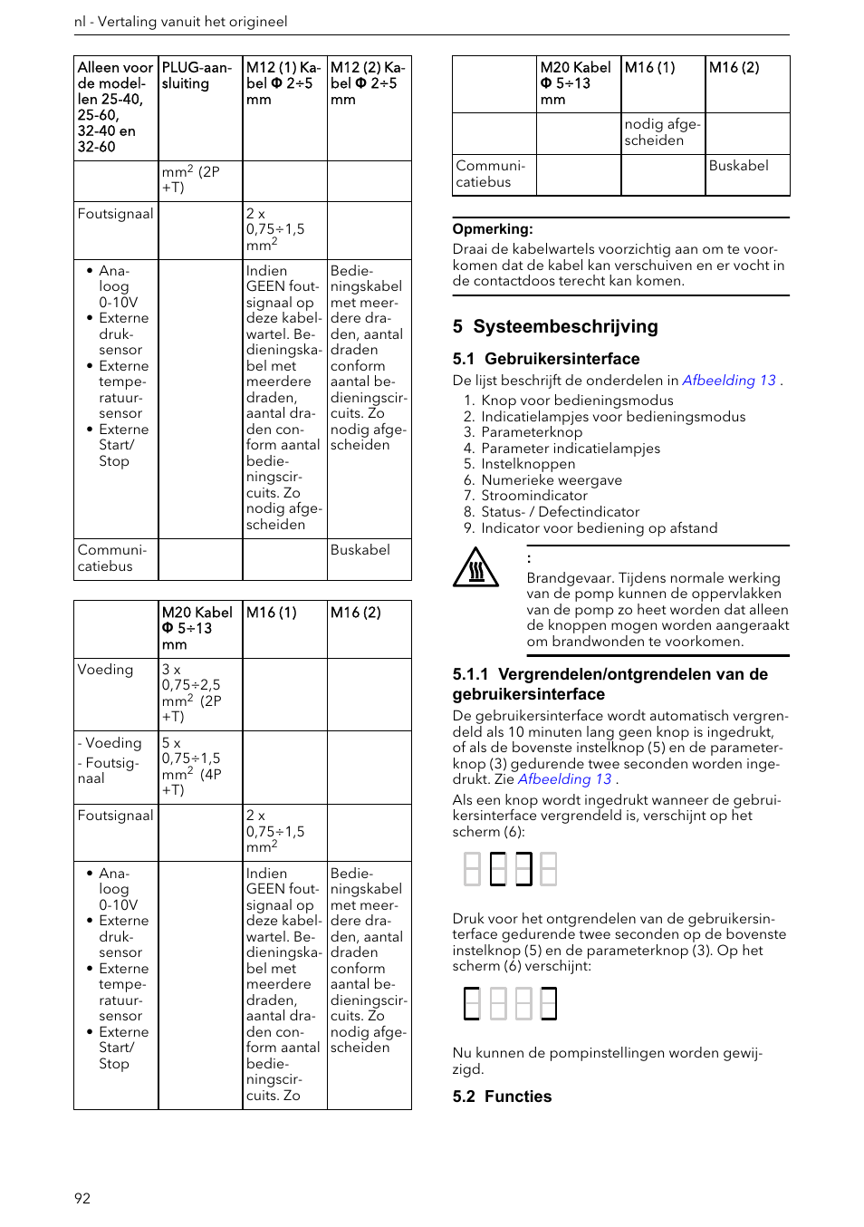 5 systeembeschrijving, 1 gebruikersinterface, 2 functies | Xylem ECOCIRC XL & XLplus User Manual | Page 92 / 404