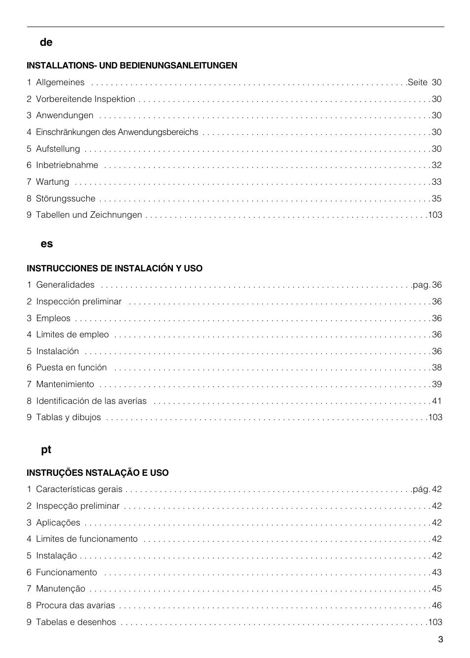 Pt es de | Xylem FH SH User Manual | Page 3 / 128