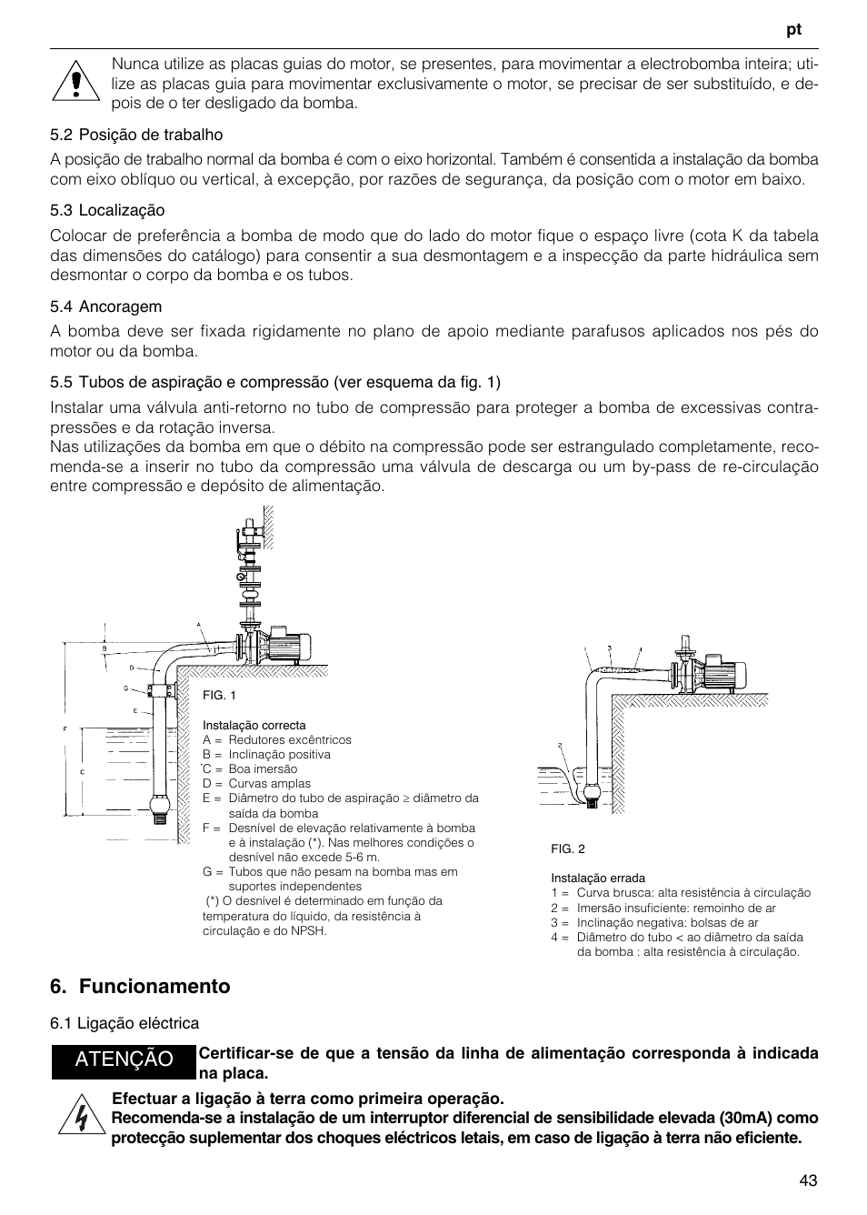 Funcionamento, Atenção | Xylem FH SH User Manual | Page 43 / 128