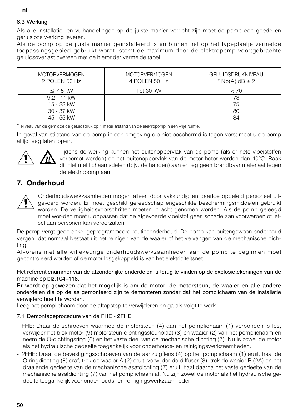 Onderhoud | Xylem FH SH User Manual | Page 50 / 128