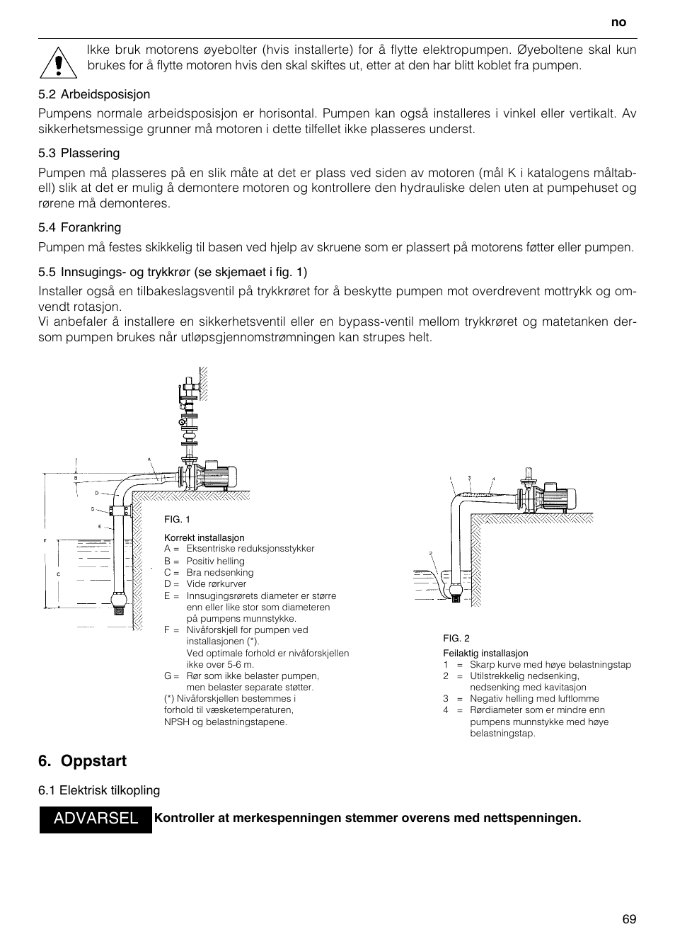 Oppstart, Advarsel | Xylem FH SH User Manual | Page 69 / 128