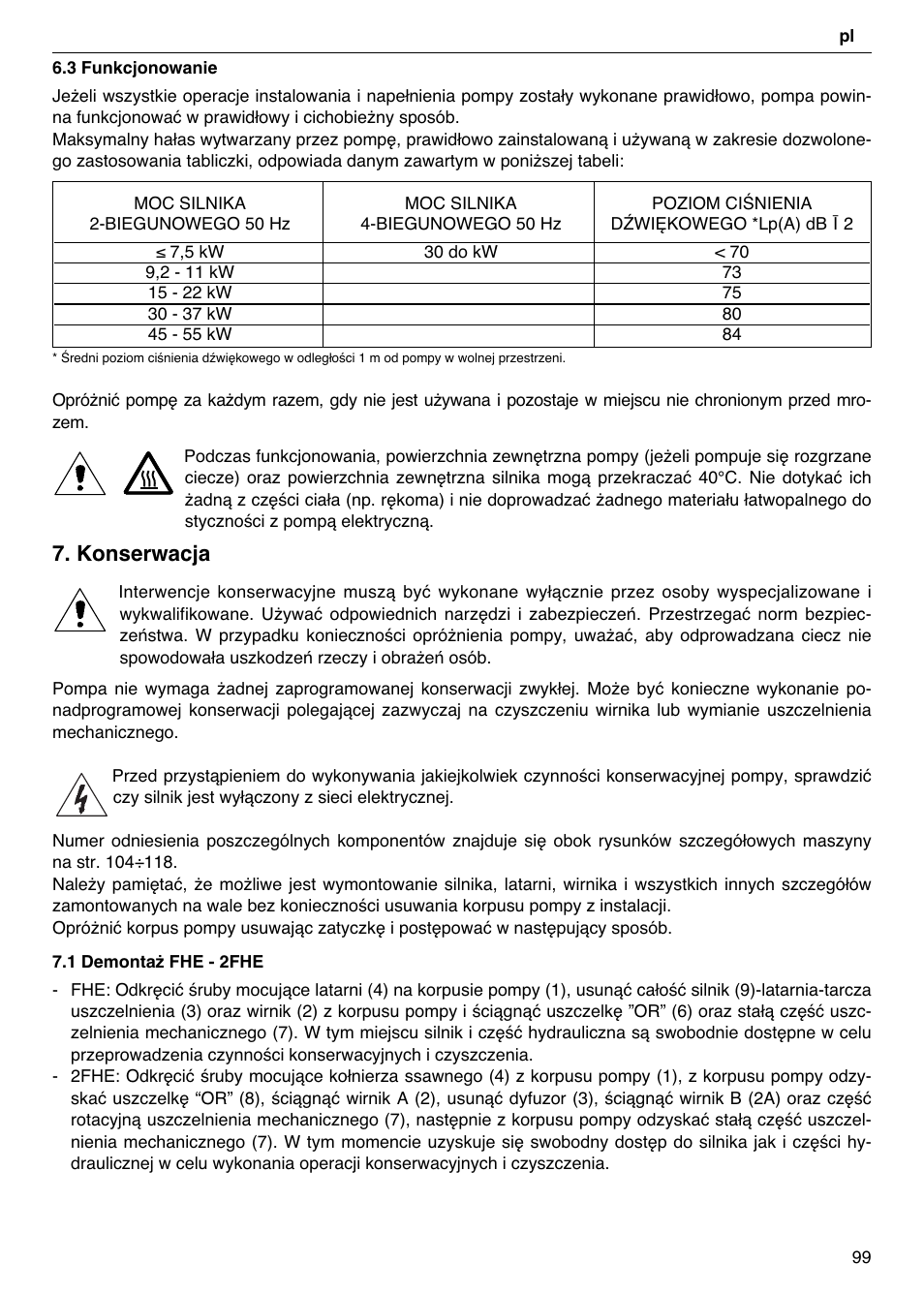 Konserwacja | Xylem FH SH User Manual | Page 99 / 128