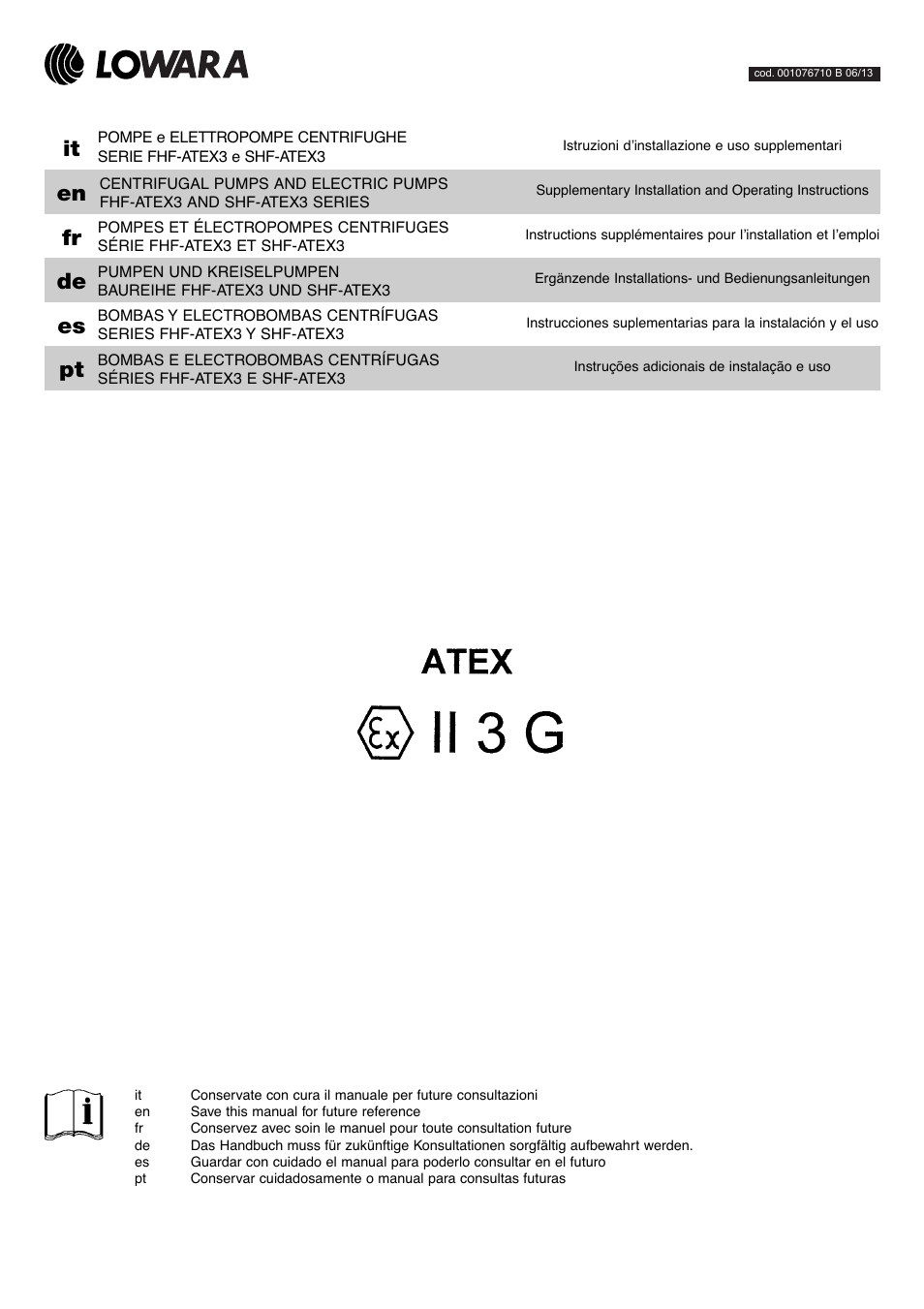 Xylem FHF Atex3 SHF Atex3 User Manual | 56 pages