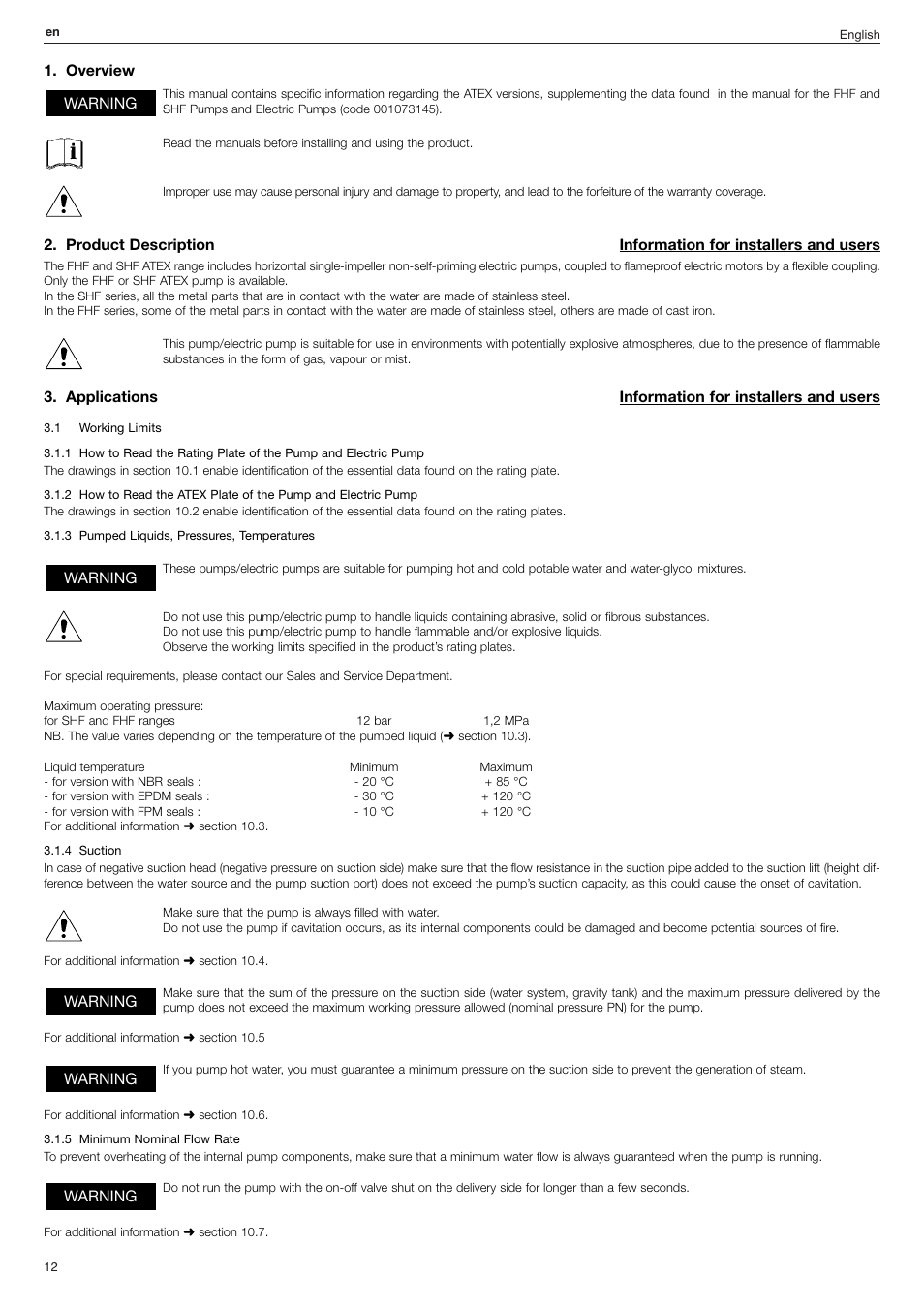 Xylem FHF Atex3 SHF Atex3 User Manual | Page 12 / 56