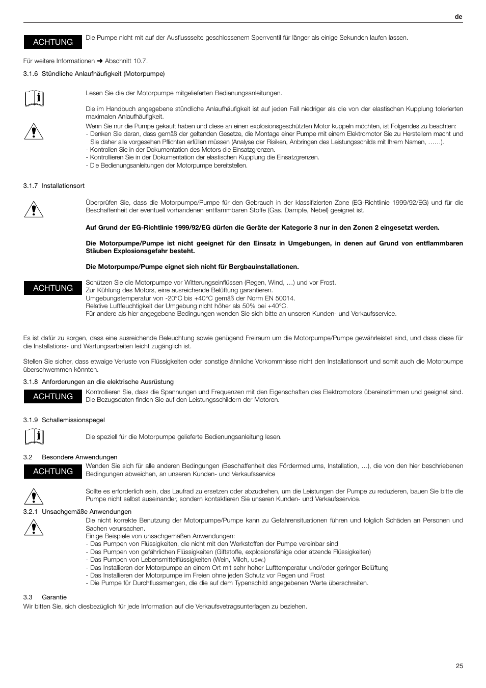 Achtung | Xylem FHF Atex3 SHF Atex3 User Manual | Page 25 / 56