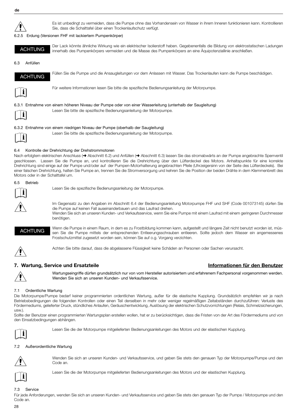 Achtung | Xylem FHF Atex3 SHF Atex3 User Manual | Page 28 / 56