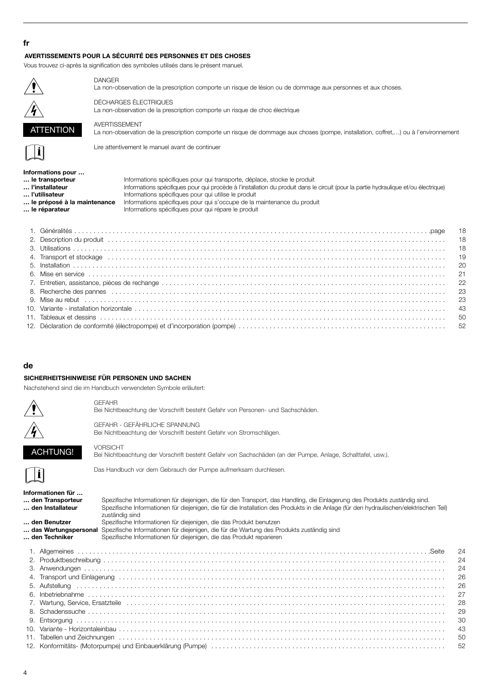 Attention achtung | Xylem FHF Atex3 SHF Atex3 User Manual | Page 4 / 56