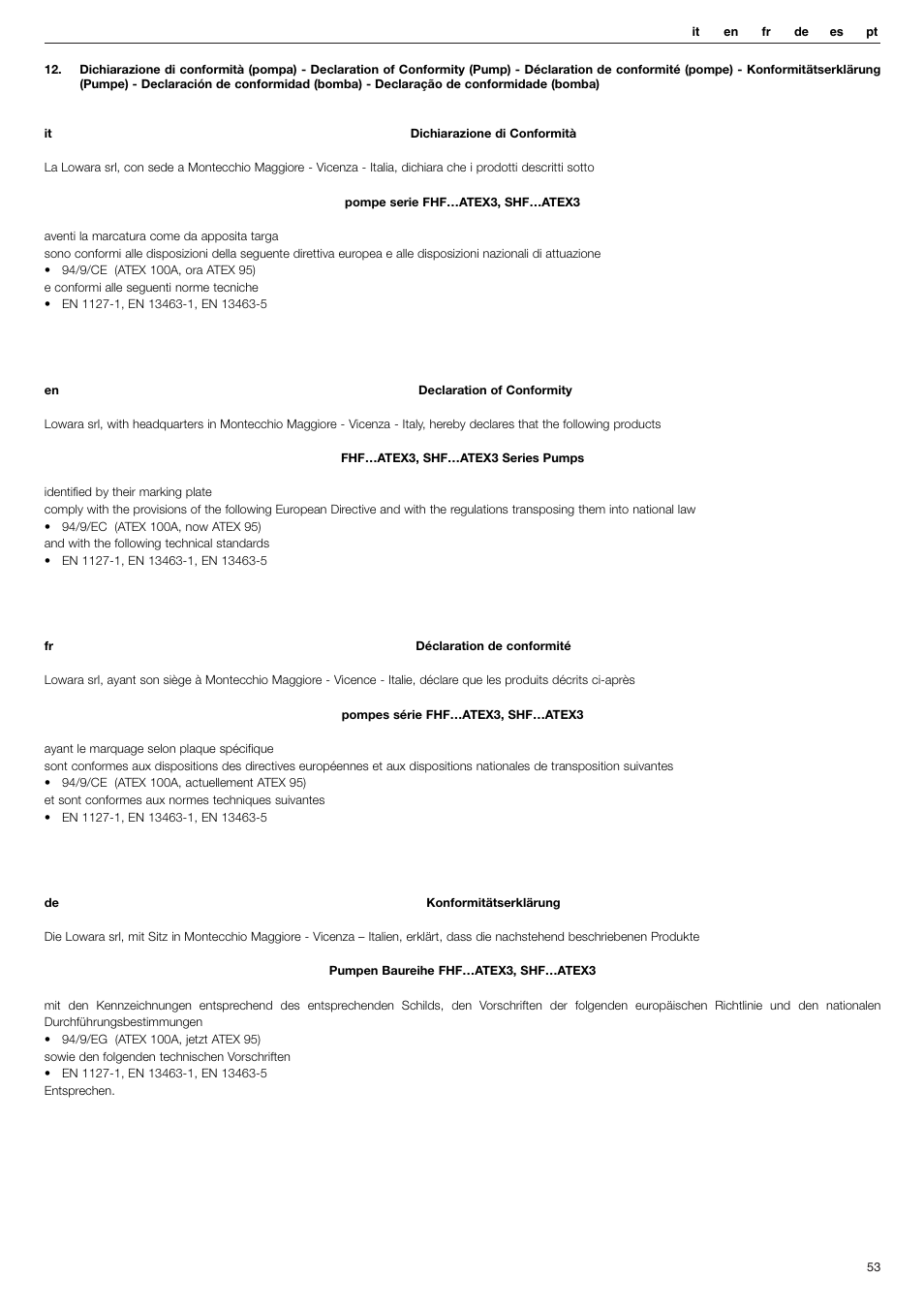 Xylem FHF Atex3 SHF Atex3 User Manual | Page 53 / 56