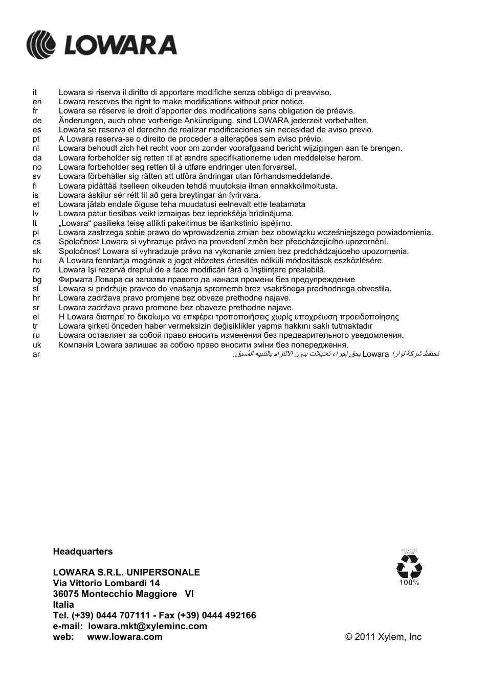 Xylem FHF SHF User Manual | Page 100 / 100