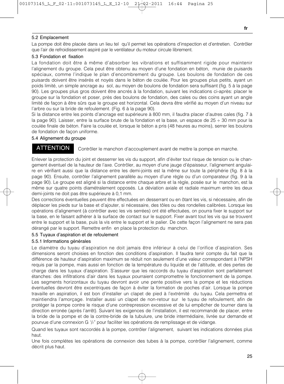 Attention | Xylem FHF SHF User Manual | Page 25 / 100