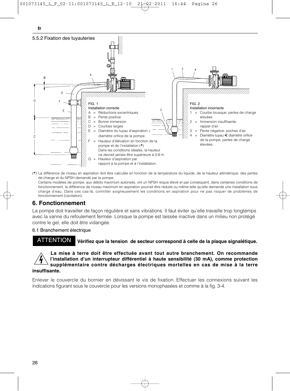 Fonctionnement, Attention | Xylem FHF SHF User Manual | Page 26 / 100