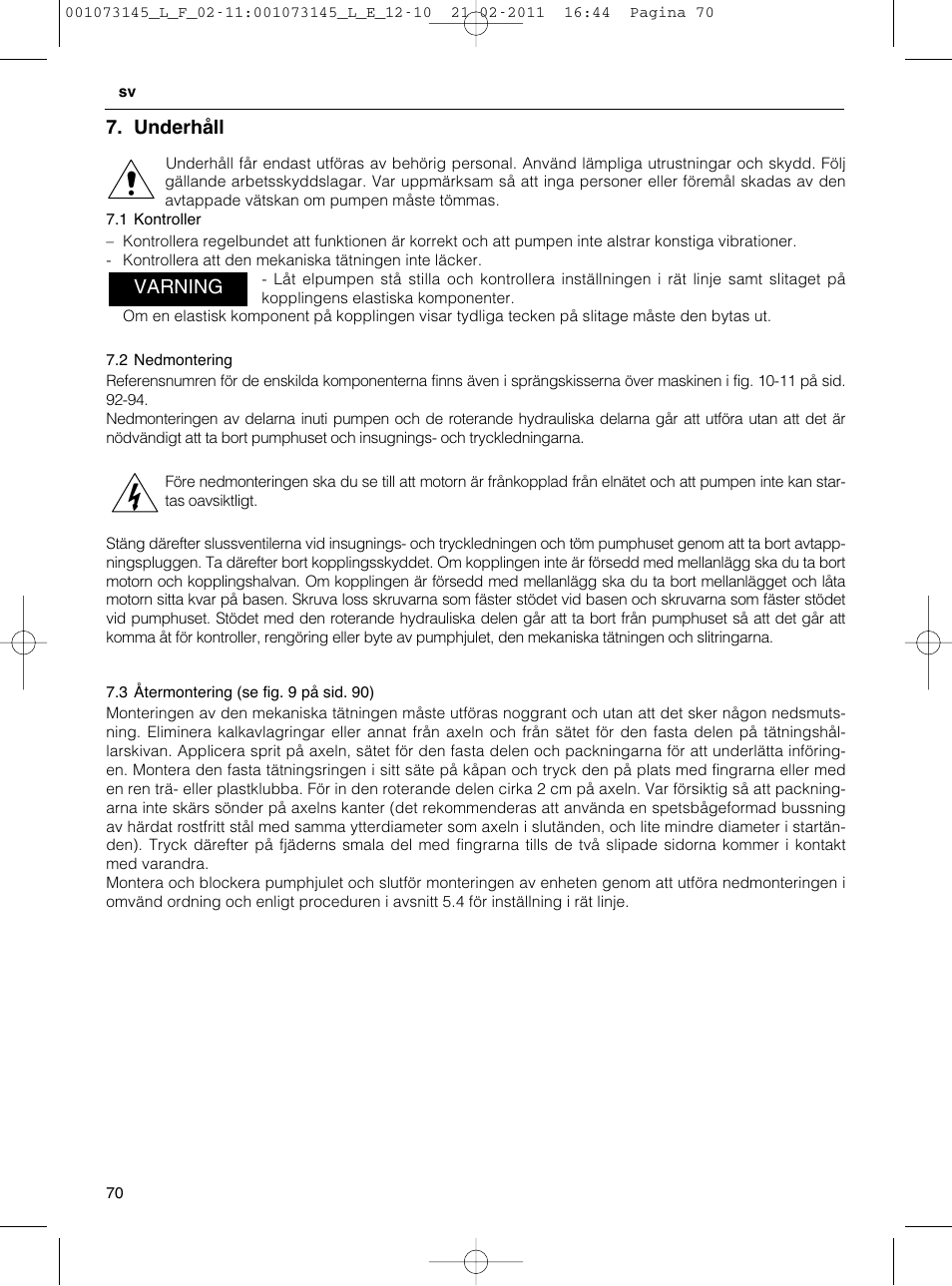 Xylem FHF SHF User Manual | Page 70 / 100