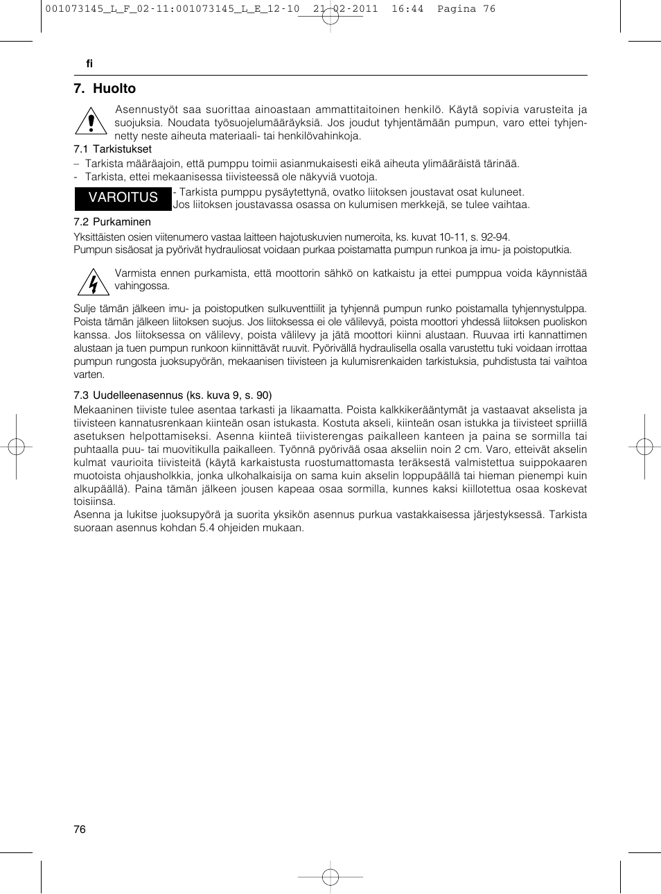 Xylem FHF SHF User Manual | Page 76 / 100