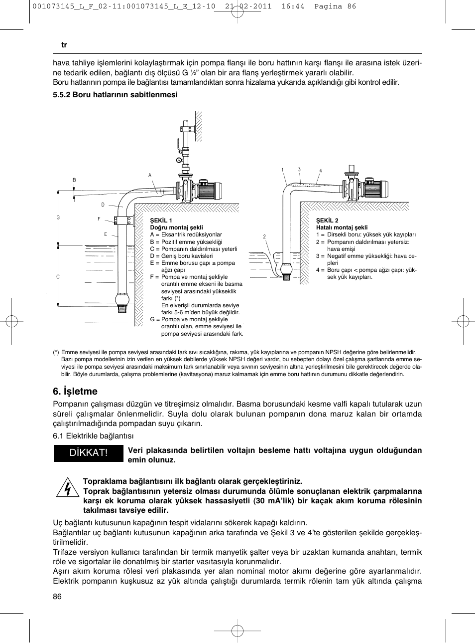 Işletme, D kkat | Xylem FHF SHF User Manual | Page 86 / 100