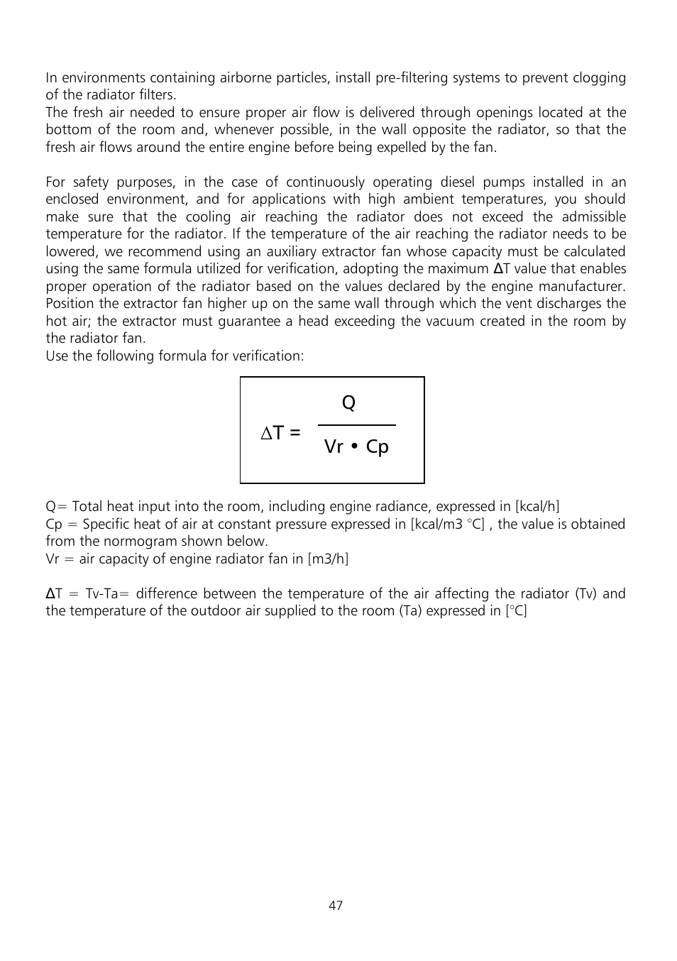 Qvr • cp ∆t | Xylem Fire diesel pump D Series GEN D Series User Manual | Page 47 / 176