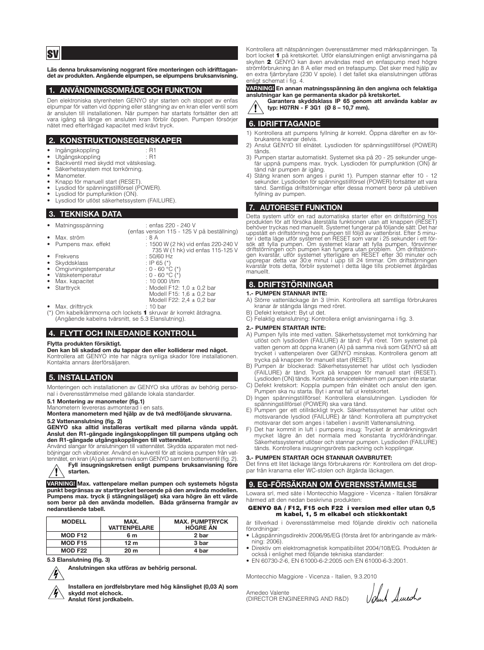 Xylem GENYO 8A / F12 F15 F22 User Manual | Page 14 / 20