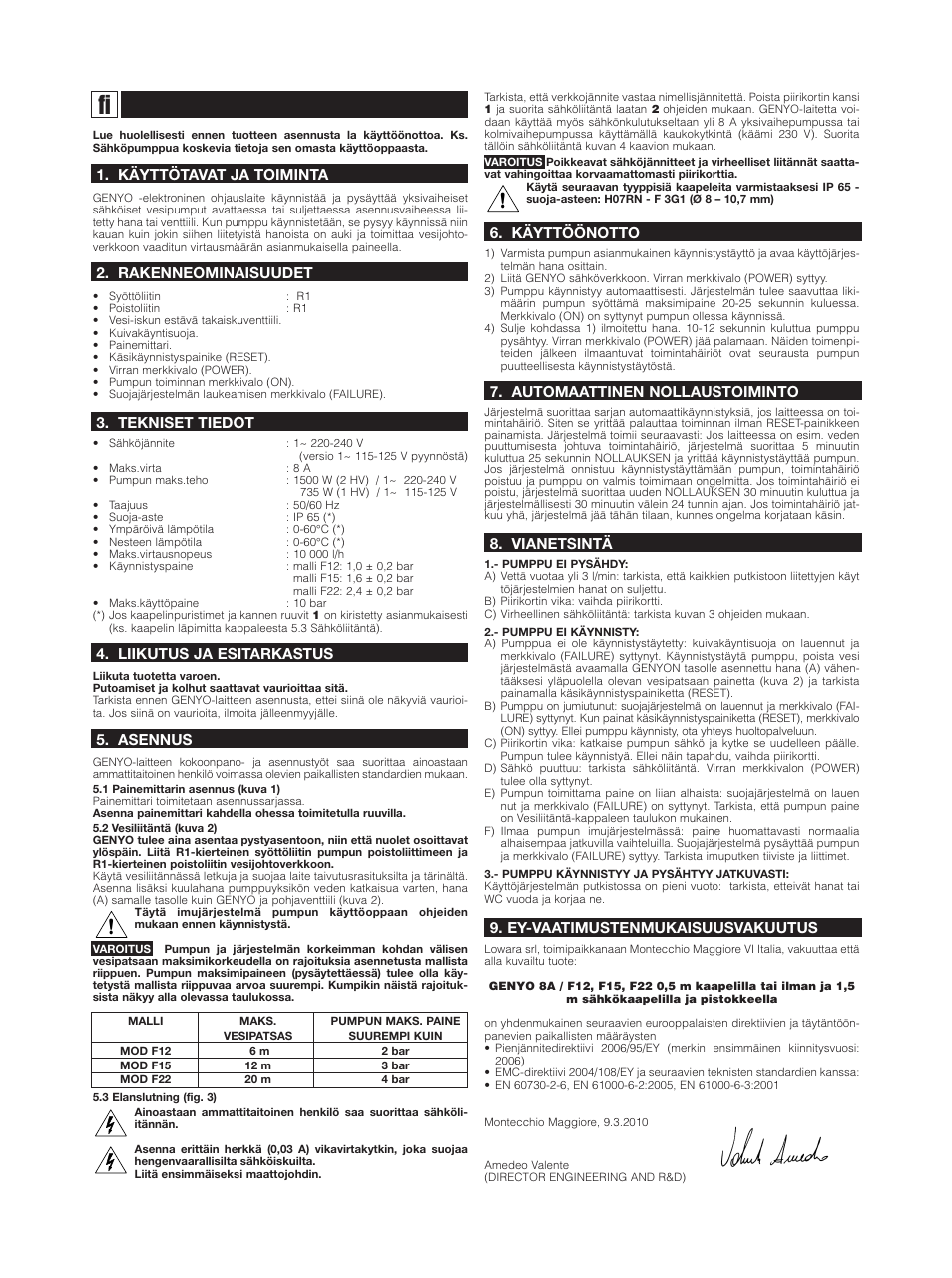 Xylem GENYO 8A / F12 F15 F22 User Manual | Page 15 / 20