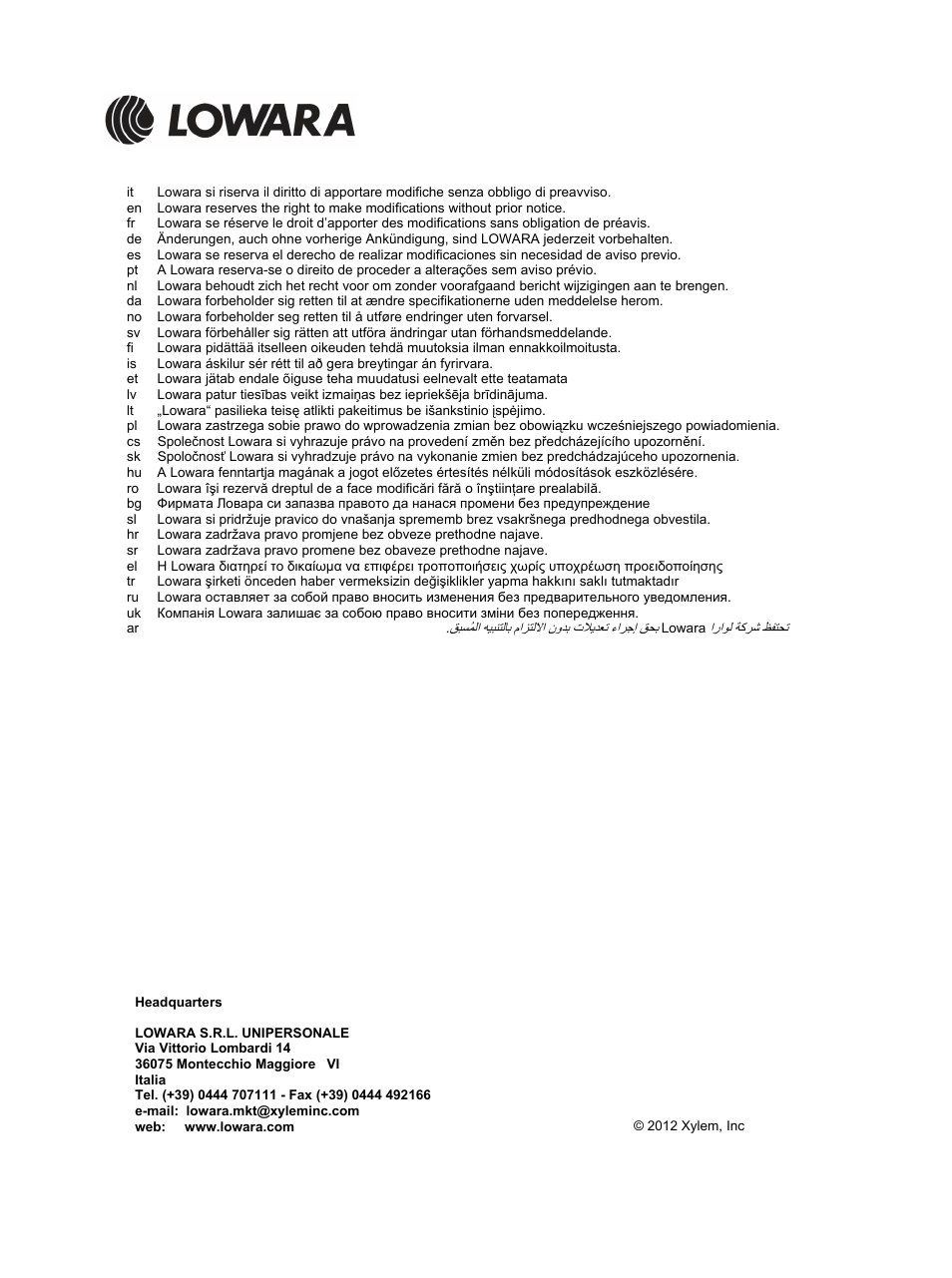 Xylem GENYO 8A / F12 F15 F22 User Manual | Page 20 / 20