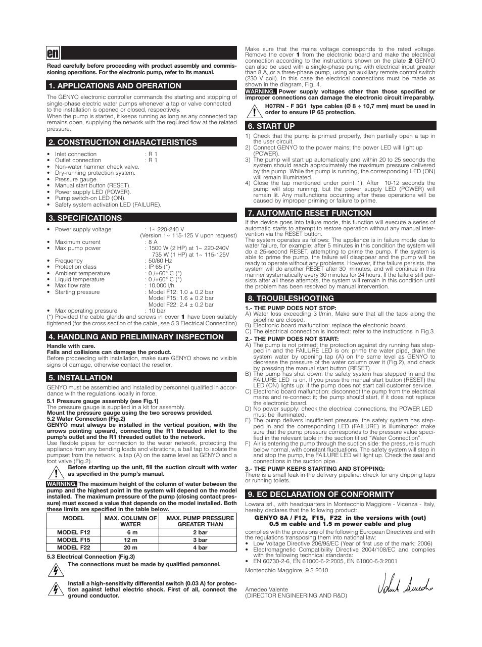 Xylem GENYO 8A / F12 F15 F22 User Manual | Page 5 / 20