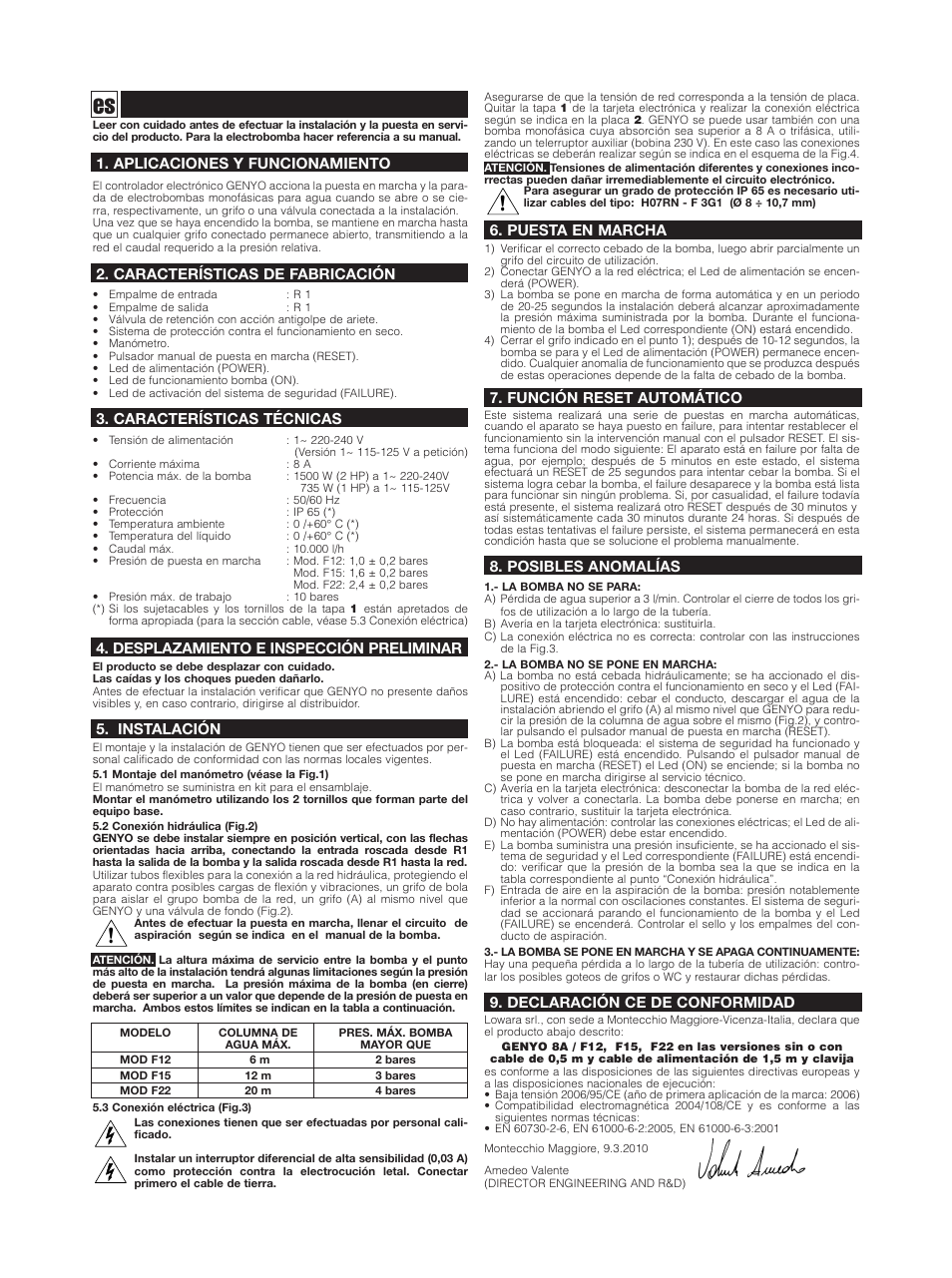 Xylem GENYO 8A / F12 F15 F22 User Manual | Page 8 / 20
