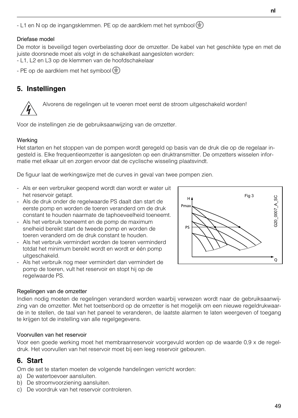 Instellingen, Start | Xylem GHV User Manual | Page 49 / 76