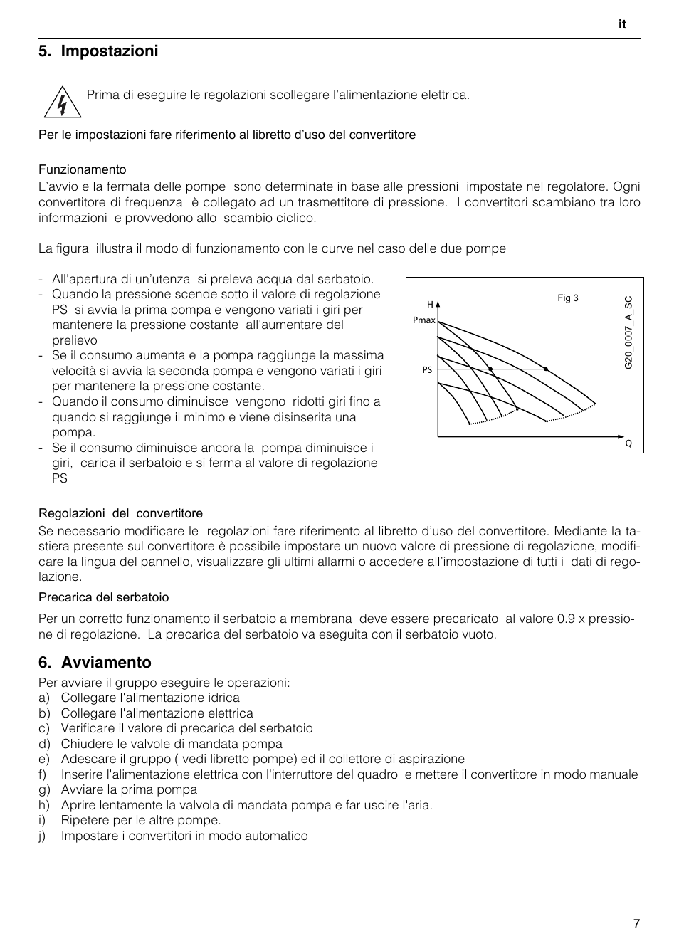 Impostazioni, Avviamento | Xylem GHV User Manual | Page 7 / 76
