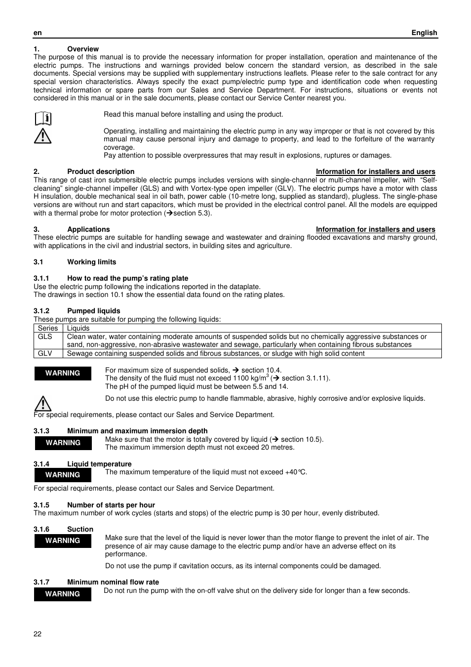 Xylem GLS GLV User Manual | Page 22 / 230