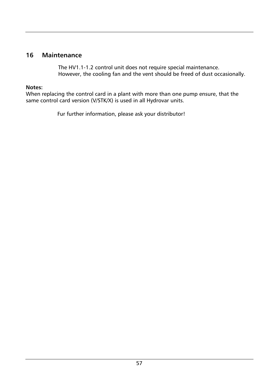 16 maintenance | Xylem HV 1.1 - 1.2 User Manual | Page 57 / 60