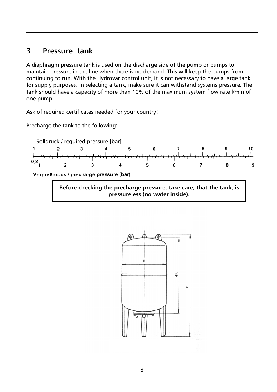 3pressure tank, Solldruck / required pressure [bar | Xylem HV 1.1 - 1.2 User Manual | Page 8 / 60