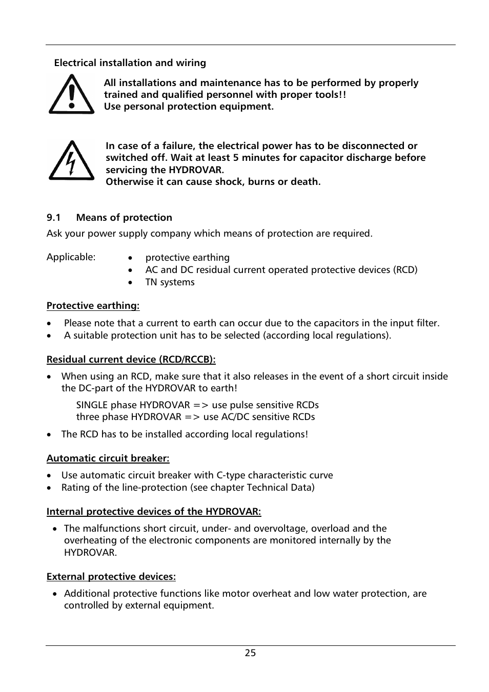 Xylem HYDROVAR HV 4.150 / 4.185 / 4.220 User Manual | Page 25 / 104