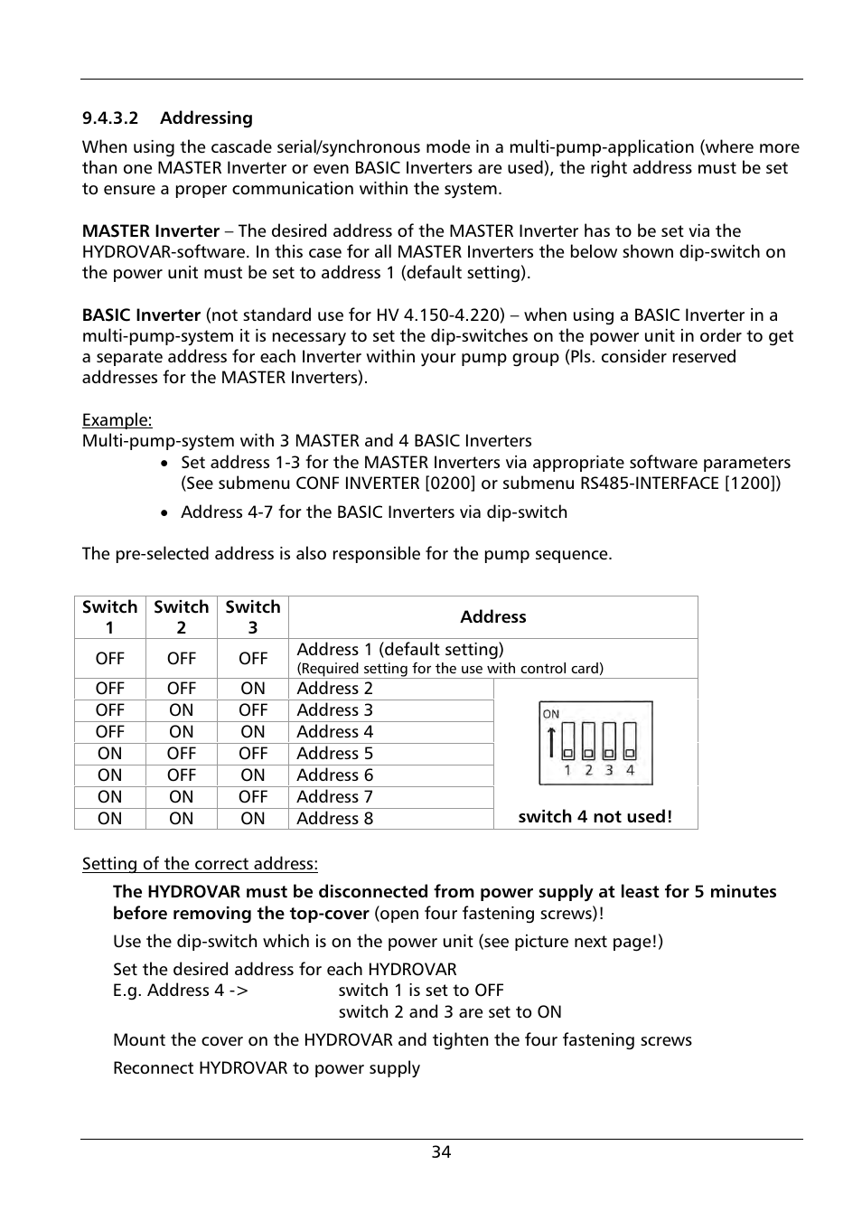 Xylem HYDROVAR HV 4.150 / 4.185 / 4.220 User Manual | Page 34 / 104