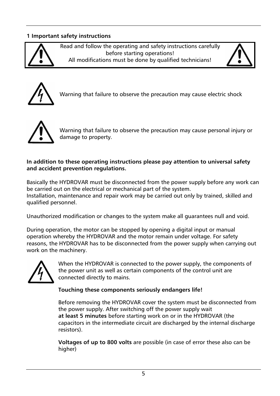 Xylem HYDROVAR HV 4.150 / 4.185 / 4.220 User Manual | Page 5 / 104