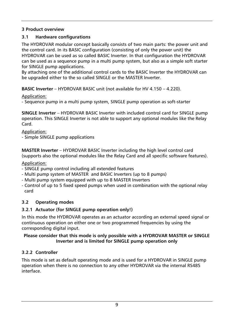 Xylem HYDROVAR HV 4.150 / 4.185 / 4.220 User Manual | Page 9 / 104