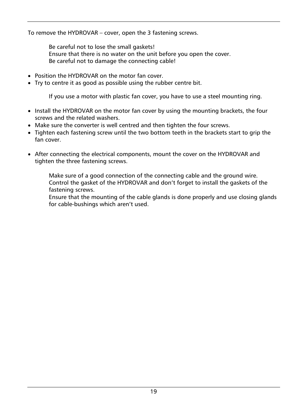 Xylem HYDROVAR (HV2.1 - 3.45) User Manual | Page 19 / 72