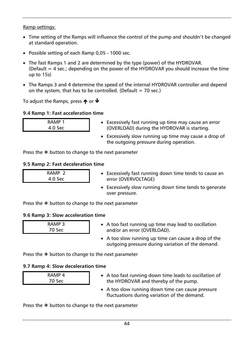 Xylem HYDROVAR (HV2.1 - 3.45) User Manual | Page 44 / 72